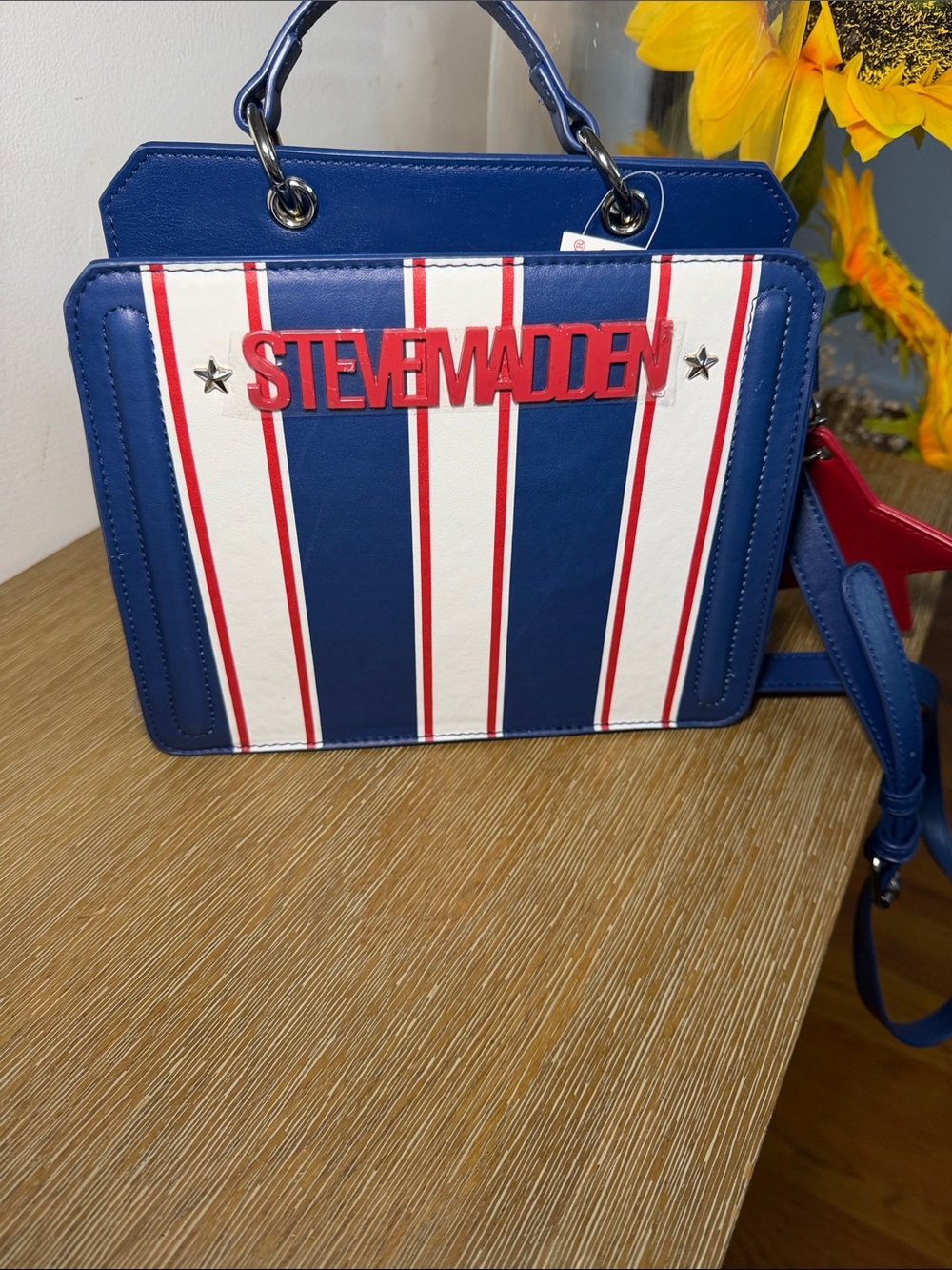Steve Madden Navy, White & Red Striped Top-Handle Satchel